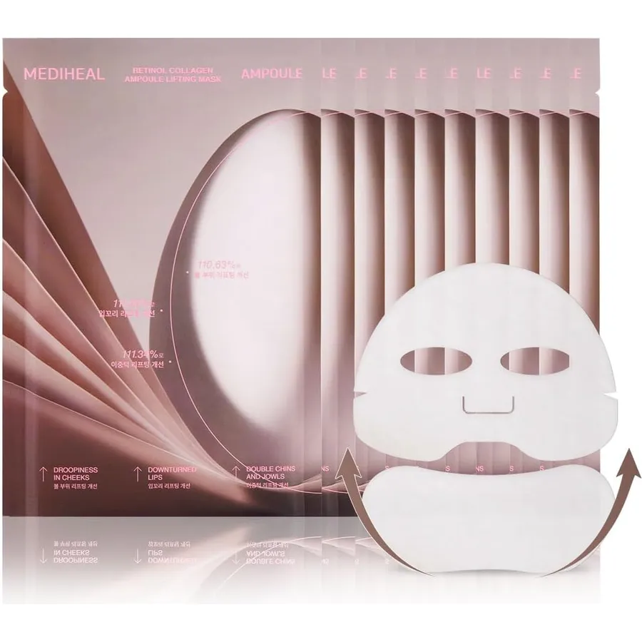 MEDIHEAL Retinol Collagen Eye & Face Lifting Bundle – Retinol Eye Patches 60ct + Retinol Collagen Ampoule Lifting Mask 4ct