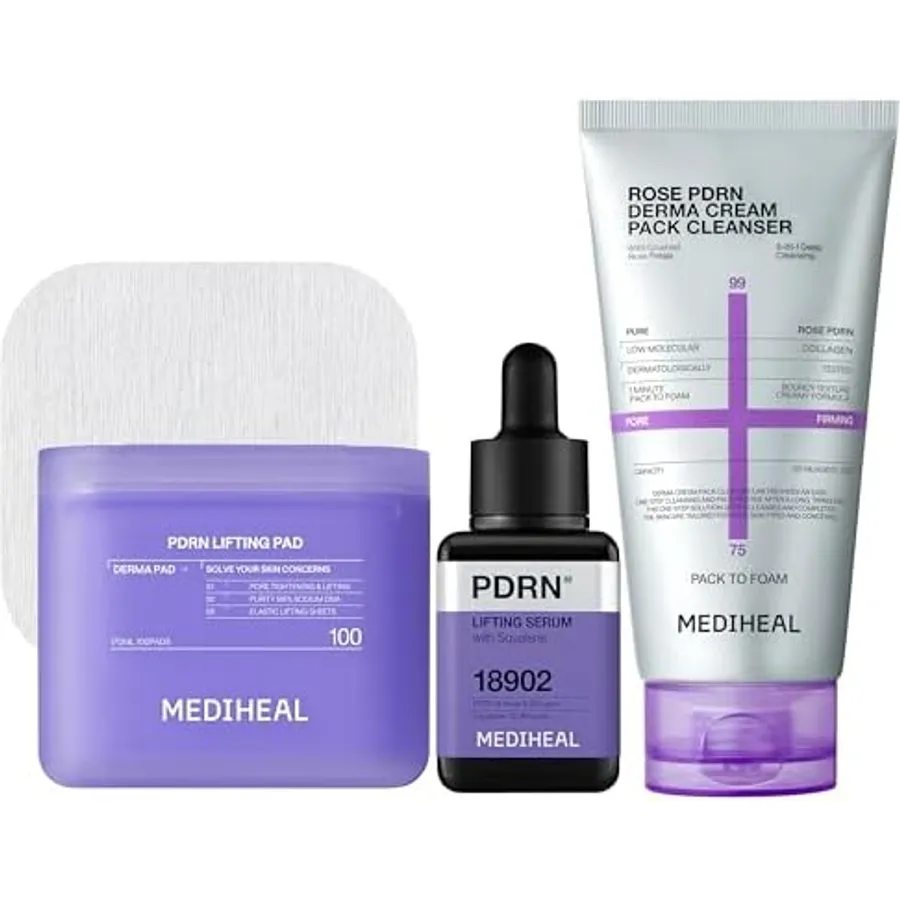 MEDIHEAL PDRN Glass Skin Lifting Bundle – Stretchable Toner Pads 100ct + PDRN Lifting Serum + Derma Cream product detail